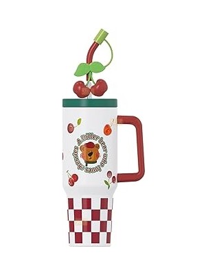 Nacario Vagonlife 1200ML Sevimli Hayvanlar Tumbler Pipetli/pipetsiz Kulplu Paslanmaz Çelik Termos (Diller B