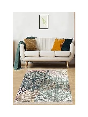 Nacario Pelangi Yaprak Desenli Dijital Baskı Kaymaz Taban Yıkanabilir Salon Halısı, Yeşil 160 x 230