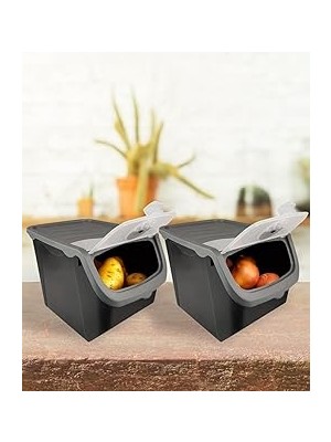 Nacario Digithome Coral 2'li Soğan Patates Saklama Kabı 12 Litre - Gri