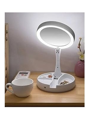 Nacario 10X Büyütme Çift Taraflı Makyaj Ayna Katlanabilir 21 LED Işıklı Makyaj Aynası USB Kablo