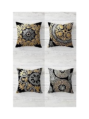 Nacario Pelangi Gold Geometrik Şekiller Desenli Gizli Fermuarlı Kırlent Kılıfı Koltuk Yastık Kılıfı Takım(4