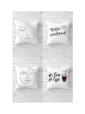 Nacario Pelangi Line Hello Weekend Coffee Time Gizli Fermuarlı Kırlent Kılıfı Koltuk Yastık Kılıfı Takı