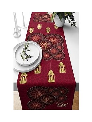 Nacario Pelangi Bordo Eid Mubarak Ramazan Temalı Tutmaz Kumaş Salon Mutfak Masa Değişik Ranır Modeller