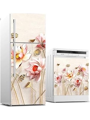Nacario Buzdolabı Bulaşık Makinası Beyaz Eşya Sticker Kaplama Parlak Çiçek
