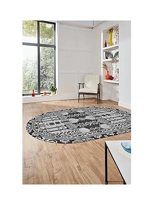 Nacario Şık Etnik Desen Kaymaz Taban Yıkanabilir Oval Yolluk Mutfak Salon Koridor Halısı O-Etni̇k-20, Gri, 1