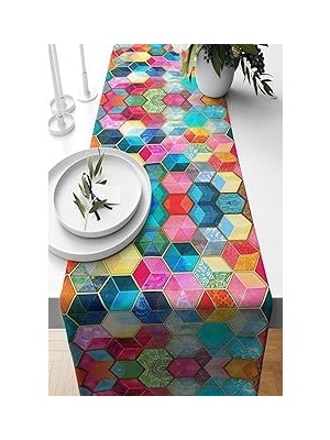 Nacario Pelangi Çok Renkli Geometrik Desenli Tutmaz Kumaş Salon Mutfak Masa Değişik Ranır Modelleri Ru
