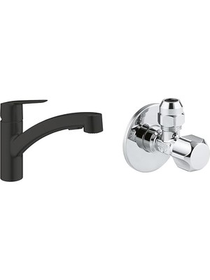 Nacario Grohe Start Spiralli Eviye Bataryası Mat Siyah + 2 Adet 55MM Ara Musluk Seti