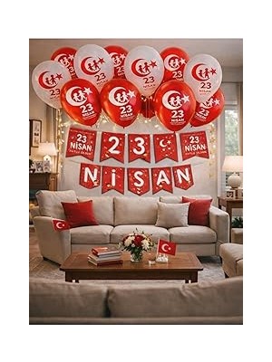 Nacario 23 Nisan Dekoratif Süsü Flama Okul Süsü, Atatürklü Balon, Türk Bayrağı Pano Süsleri “3 Metre Led”,