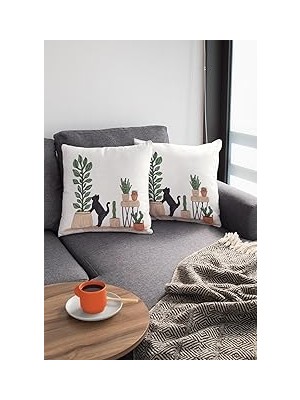 Nacario 2'li Tay Tüyü Tutmaz Kumaş Çift Taraflı Kırlent Yastık Kılıfı Kaktüs 43X43CM KRL444