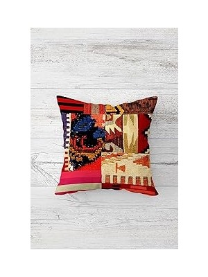 Nacario Pelangi Etnik Kilim Motifli Patchwork Çift Taraflı Gizli Fermuarlı Yastık Kılıf Kırlent Koltuk Yast