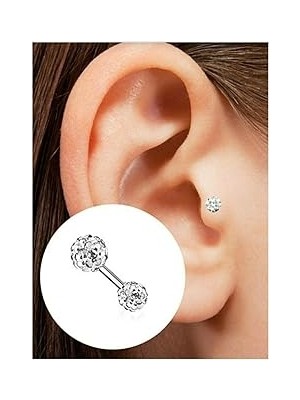 Nacario Iki Ucu Taşlı 316L Çelik Shambala Piercing, Gümüş