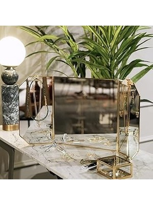 Nacario 60X30CM Pirinç Gold Masaüstü Makyaj Aynası Dekoratif Yapımı Taşınabilir