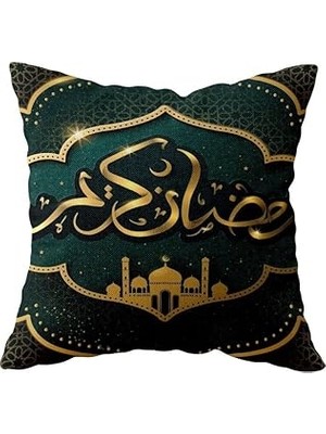 Nacario Pelangi Yeşil Gold Ramazan Tema Dekoratif Çift Taraflı Gizli Fermuar Kırlent Koltuk Yastık Kılıfı,