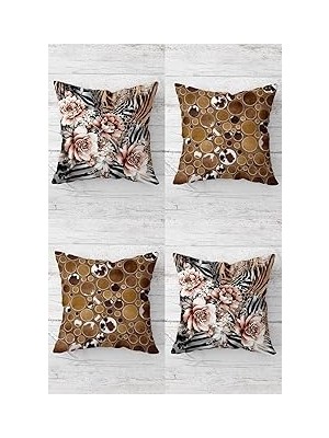 Nacario Pelangi Zebra Gül Desen Gizli Fermuarlı Kırlent Kılıfı Koltuk Yastık Kılıfı TAKIM(4ADET), Kahver