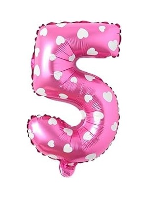 Nacario 5 Rakamlı 16 Inç Pembe Kalpli Folyo Balon 36 cm (Pembe)