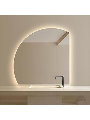 Nacario Akıllı Yarım Yuvarlak Banyo Aynası, LED Aydınlatmalı, 70-90 cm Arası Boyut, Yatak Odası, Oturma Oda