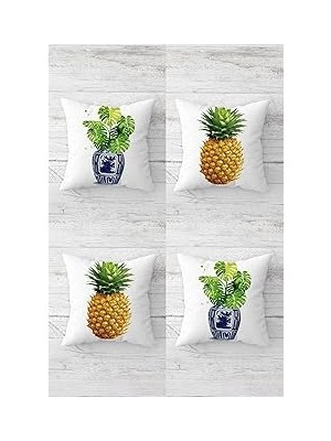 Nacario Pelangi Ananas Tropikal Yapraklar Desen Gizli Fermuarlı Kırlent Kılıfı Koltuk Yastık Kılıfı Takı