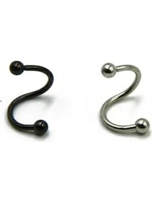 Nacario 2 Adet Spiral Burgu Model Çelik Piercing, Siyah Gümüş