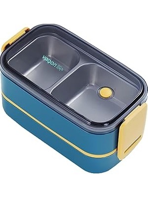 Nacario Vagonlife 1400 ml Iki Kat Üç Bölme Paslanmaz Çelik Bento Lunch Box Yeni Nesil Sefer Tası -Çatal/kaş