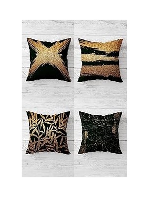 Nacario Pelangi Gold Şeritli Geometrik Gizli Fermuarlı Kırlent Kılıfı Koltuk Yastık Kılıfı TAKIM(4ADET), Al
