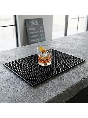 Nacario Deconox Lüx Bar Matı 43X28 cm Kaymaz Siyah Kauçuk Bar Bulaşık Matı - Dayanıklı Dökülme Servis