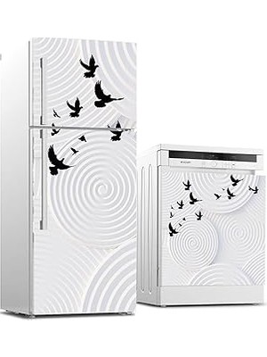 Nacario Buzdolabı Bulaşık Makinası Beyaz Eşya Sticker Kaplama 3D Kuşlar