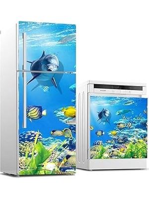 Nacario Buzdolabı Bulaşık Makinası Beyaz Eşya Sticker Kaplama Yunus Balığı