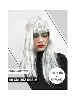 Nacario Platin Gri Gümüş Uzun Parti Peruğu, Tek Ebat, SMR-D033AVNMUSTRAN, Platin Gri Gümüş