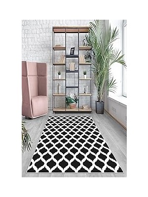 Nacario Pelangi Siyah Kupa Desenli Yıkanabilir Kaymaz Taban Tutmaz Salon Halısı Yolluk, Siya