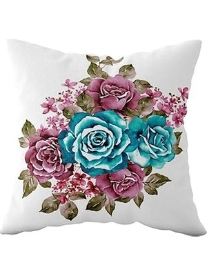 Nacario Pelangi Beyaz Zemin Floral Desen Çift Taraflı Gizli Fermuarlı Yastık Kılıfı Kırlent Koltuk Yastık K