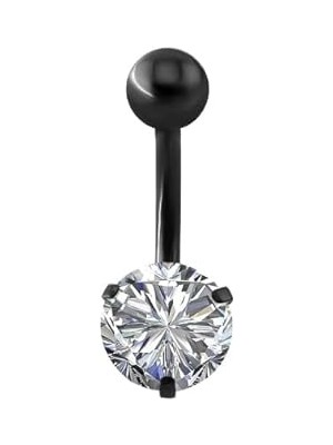 Nacario Chavin Beyaz Taşlı Siyah Çelik Göbek Piercing DP46