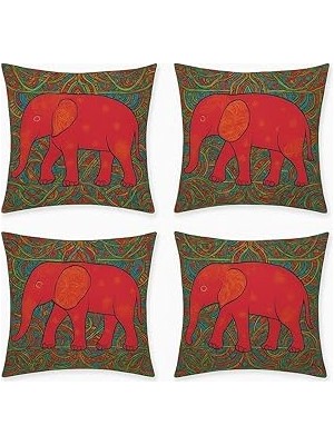 Nacario Bohem Fil Desenli Dekoratif Kırlent Kılıfı 45X45 cm – 4’lü Set | Dijital Baskı, Yumuşak Mikrofiber