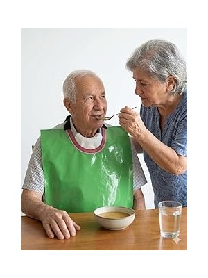 Nacario Sıvı Geçirmez Yetişkin Hasta Yemek Önlüğü - Pratik Silinebilir Tutmaz Göğüs Koruyucu Önlük