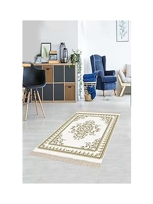 Nacario Pelangi Osmanlı Desen Göbekli Dijital Baskı Yıkanabilir Salon Halısı Yolluk, Bej 180 x 28