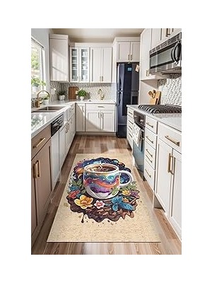 Nacario Latte Dizayn Galaxy Şönil Pamuk Tabanlı Yıkanabilir Kaymaz Antibakteriyel Mutfak Halısı 200X300