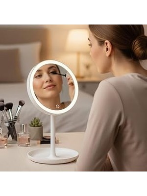 Nacario Yuvarlak LED Işıklı Makyaj Aynası – Dokunmatik Ayarlanabilir Işık Tonlu, 360° Döner Masaüstü Profes
