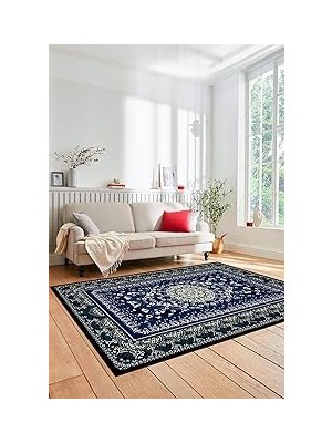 Nacario Şık Klasik Desen Dijital Kaymaz Taban Yıkanabilir Yolluk Mutfak Salon Halısı Klasi̇k-14, Mavi, 160 x