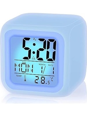 Nacario Xspring Çalar Saat, LED Çocuk Alarm Saati, 7 Renk Değiştiren Gece Işıklı Küp Dijital Saat, Zaman, T