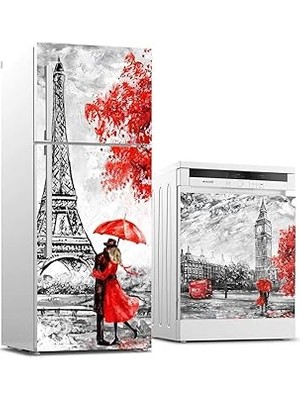 Nacario Buzdolabı Bulaşık Makinası Beyaz Eşya Sticker Kaplama Paris Yağlıboya
