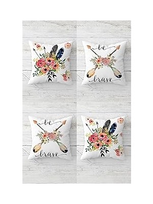 Nacario Pelangi Brave Çiçek Ok Desenli Gizli Fermuarlı Kırlent Kılıfı Koltuk Yastık Kılıfı TAKIM(4ADE