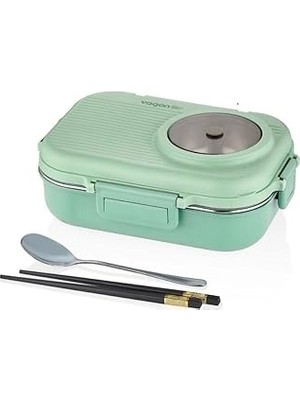 Nacario Vagonlife Beslenme Kutusu Paslanmaz Çelik - 1100 ml Sos (Yoğurt) Kaseli Yeni Nesil Lunch Box (Yeşil