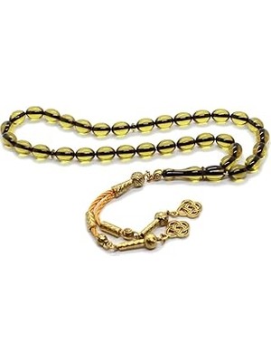 Nacario Sarı Ateş Kehribar Tesbih, Oval Kesim Gold Püsküllü Erkek Tesbihi, Osmanlı Tarzı Hediyelik Tesbih