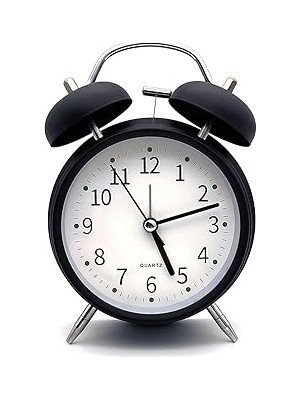 Nacario Valkyrie 16CM Büyük Boy Akar Saniyeli Alarm Çalar Saat - Nostaljik Masa Saati Siyah
