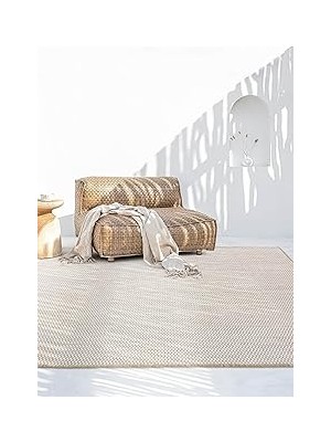Nacario Fresco Ekru Iskandinav Jüt Yıkanabilir Halı Kilim Balkon Teras Salon Koridor Halısı 20521B,