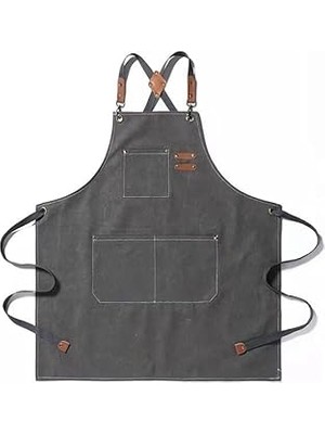 Nacario Valkyrie Unisex Kanvas Mutfak Önlüğü Ayarlanabilir Askılı Cepli Barista Garson Servis Önlüğü Gri
