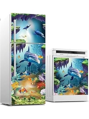 Nacario Buzdolabı Bulaşık Makinası Beyaz Eşya Sticker Kaplama Okyanus Balıklar