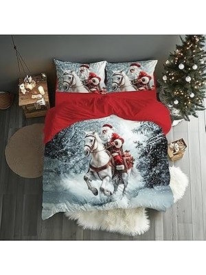 Nacario Gift Duvet Cover Christmas Noel Baba Desenli Çift Kişilik Nevresim Takımı Kırmızı 200 x 220
