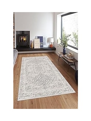 Nacario Pelangi Gri Osmanlı Motifler Eskitme Yıkanabilir Kaymaz Taban Tutmaz Salon Halısı Yo