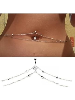 Nacario Iki Şerit Vücut Zincirli Çelik Göbek Piercing, Görseldeki Renk