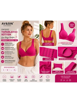 Av&sın Seamless Dikişsiz Toparlayıcı Sütyen Balensiz Destekli Seamless Kadın Sütyen Fuşya S